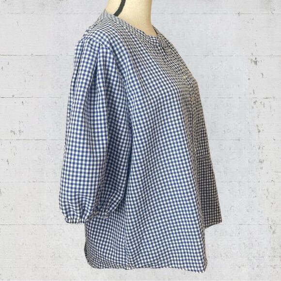 Joie Blue Gingham Button Up Puff Sleeve XL Cottagecore Peasant Homestead Prairie - Picture 3 of 10